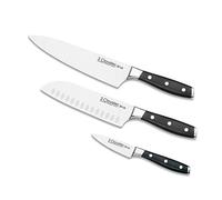 3 Claveles 28007 Set Cuchillos Cocina: Verduras 9cm + Santoku 18cm + Cocinero 20cm, Línea Toledo, Acero Inoxidable, Plata