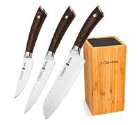 3 Claveles Juego de 3 Cuchillos Profesionales con Hoja Martilleada y Taco de Madera (3X Sakura Plus)