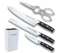 3 Claveles Juego de cuchillos de cocina profesionales de cocina de acero inoxidable + tijera de cocina con + taco de fibras, Juego 3 Cuchillos + Tijera + Taco KIMURA