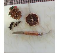 3 Claveles NAVAJA CON TENEDOR Y ANILLA.MANGO DE MADERA DE HAYA.HOJA DE ACERO INOXIDABLE DE 6cm.TENEDOR DE 5cm.