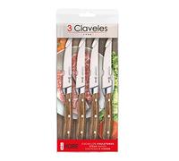 3 Claveles - Set 4 Cuchillos Chuleteros Kobe, Cranberry, de 11,5 cm - 4,5 cm, mango madera de castaño, filo dentado, cuchillos de mesa en acero inoxidable