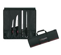 3 Claveles Set de 3 Corte de Jamón Profesional, Incluye Cuchillo Carnicero, Deshuesador y Jamonero Alveolado, Chaira y Estuche Portacuchillos, Tela, Negro, 0 cm