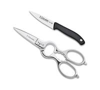 3 Claveles - Set Tijeras Cocina + Cuchillo Verduras, Acero Inoxidable - (Tijera 20 cm, Cuchillo 9 cm)