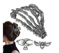 3 clips de garra de Halloween de metal, pinza de terror, pinzas de araña, garras góticas, pinzas decorativas para el pelo de esqueleto de araña espeluznante para mujer, accesorios de Halloween
