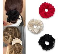 3 coleteros de gran tamaño con encaje bordado, accesorios elegantes para el cabello, sin daños, para mujeres y niñas, bandas grandes para el pelo, soporte para cola de caballo para cabello grueso,