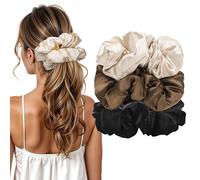 3 coleteros de satén para el cabello, coleteros de almohada de satén para mujeres y niñas, coleteros grandes de seda para coletas de caballo para rizos gruesos