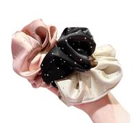 3 coleteros elegantes con diamantes de imitación de estilo francés con volantes de tela, accesorios para el cabello para mujer