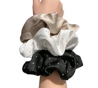 3 coleteros elegantes con diamantes de imitación de estilo francés con volantes de tela, accesorios para el cabello para mujer