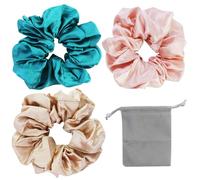 3 coleteros suaves de satén premium, coleteros pelo mujer, goma pelo seda, con 1 bolsa de terciopelo, soporte elástico suave para coletas, para familia, regalo (caqui, rosa, azul marino, gris)