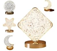 3 Color LED Artificial Crystal Atmosphere Lamp, USB Rechargeable Moon Shape Night Light with Touch Control, Cordless Acrylic Cute Creative Romantic Moon Table Lamp for Nightstand Room,Party Wedding