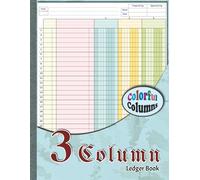 3 Column Ledger Book: Colorful Accounting Ledger Book for Bookkeeping, 3 Column Columnar Analysis Pad for Personal Use, 8.5x11 Inches, 80 Pages