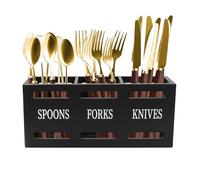 3 Compartimentos Escurridor de Cubiertos Madera, Portacubiertos de Madera Soporte para Utensilios de Cocina Encimera, Soporte Utensilios Cocina para Cubiertos, Tenedor, Cuchara, Espátula (Negro)