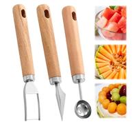 3 Cortadores De SandíA De Acero Inoxidable, PráCtico Cuchillo Para Fruta Con Sacabocados Y Utensilio De Cocina Multifuncional, Para Fruta, Verdura, PreparacióN De Bandejas De Produc (Mango de madera)