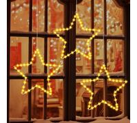 3 Cortina Luces Navidad Estrellas, LED Luz Navidad Estrella a Pilas, 8 Modos Luz Decoración con Control Remoto, Luces de Cortina de Ventana Decoracion para Boda Fiesta Cumpleaños