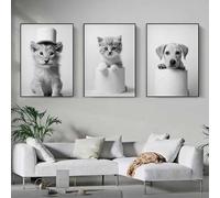 3 Cuadros Animales Baño León Gato Perro Poster Animales Divertidos Laminas Decorativas Pared Blanco y Negro Impressions sobre Lienzo Modernos Cuadros 30x40 sin Marco