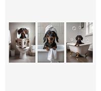 3 cuadros de perro salchicha sin marco, decoración de pared de perro, impresiones de baño, pósteres de arte para baño, baño, decoración de pared de 8 x 12 pulgadas