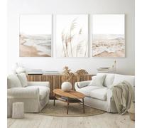 3 Cuadros Decoracion Salon Modernos Para Pared Sobre Lienzo Póster Blanco Paisaje marino Mar Nórdico Playa Pampas Salvaje Botánico Hierba Beige Arte Regalo Dormitorio Galería Pasillo Impresiones 50x70