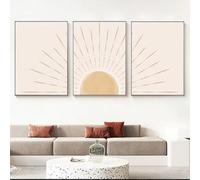 3 Cuadros Decoracion Salon Modernos Para Pared Sobre Lienzo Póster Boho Aceite Beige Amarillo Sol Naciente En El Horizonte Minimalismo Abstracto Impresiones Artísticas Regalo Dormitorio Galería Pasill