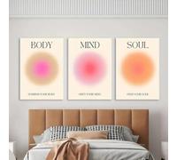3 Cuadros Decoracion Salon Modernos Para Pared Sobre Lienzo Póster Color Degradado 3 Continuo Rosa Amarillo CUERPO MENTE ALMA Core Art Pintura Regalo Dormitorio Galería Pasillo Impresiones A2 (42X60CM