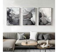 3 Cuadros Decoracion Salon Pared Sobre Lienzo Póster Moderno Negro Gris Plata Abstracta Obra de Arte Estética Impresiones Artísticas Pared Regalo Dormitorio Galería Pasillo imágenes, 50x70 CM (19.7x27