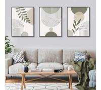 3 Cuadros Decoracion Salon Pared Sobre Lienzo Póster Nordic Abstract Boho Line Plant Leaf Geometry Modern Green Blue Impresiones Artísticas Pared Regalo Dormitorio Galería Pasillo imágenes, 50x70 CM (