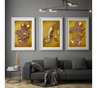 3 Cuadros Decoracion Salon Pared Sobre Lienzo Póster Pareja Moderna Figura de Metal Efecto de Escultura 3D Amantes Románticos Abrazo Dorado Impresiones Artísticas Pared Regalo Dormitorio Galería Pasil