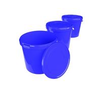 3 cubos con tapa, 10 l, color azul, redondos, de plástico, aptos para alimentos, herméticos y estables, vacíos con asa y tapa, aptos para productos químicos y adhesivos en polvo