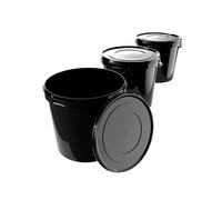 3 cubos con tapa, 10 L, color negro, redondos, plástico apto para alimentos, herméticos y estables, con asa para alimentos, productos químicos, detergentes, adhesivos