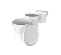 3 cubos con tapa, 20 l, redondos, de plástico, aptos para alimentos, herméticos y estables, con mango ergonómico y tapa, aptos para productos químicos y adhesivos en polvo