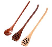 3 cucharas de miel de 7 pulgadas, 3 estilos de cuchara de miel de madera con mango largo multiusos reutilizable para café, leche y té, suministros de cocina para el hogar