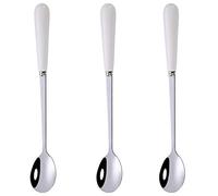 3 cucharas mezcladoras para café, postre, helado, batido, cucharadita helada de acero inoxidable con mango de cerámica, cucharas para mezclar cócteles expreso, 6.8 pulgadas (blanco)