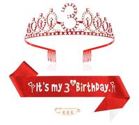 3. Decoración de cumpleaños para niña, corona y faja, corona de princesa, corona de princesa, tiara de cristal, tocado de cumpleaños, 3 unidades, decoración de cumpleaños, decoración de fiesta de