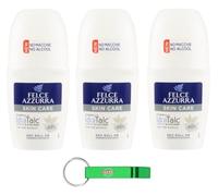 3 desodorantes Felce Azzurra Roll On Skin Care con té blanco, fórmula IdraTalk, eficacia 48 horas, sin manchas, 50 ml + llavero Beni Culinari gratuito