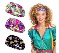 3 Diadema de Los 80, Bandas Elásticas de Neón Hippie Vintage para Hombres y Mujeres, Accesorios de Fiesta de Neón, Diadema de Entrenamiento de Hip Hop de Los 80