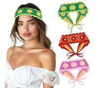 3 diademas bohemias florales para mujer, ajustables, con cordones y diseño de punto