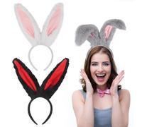 3 diademas de 38 x 12 cm con orejas de conejo, de felpa, suaves conejos de Pascua, diademas, adorables orejas de conejo, accesorio para disfraz para mujeres y niños, Pascua, carnaval, Halloween y