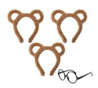 3 diademas de ardilla listada, conjunto de 4 diademas de ardilla listada, diademas de orejas de oso con anteojos lindas diademas de orejas de dibujos animados orejas marrones diadema