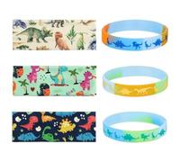 3 Diademas De Dinosaurios Y 3 Pulseras De Dinosaurios, Diademas Elásticas, Diademas Antideslizantes, Diademas Infantiles De Dibujos Animados, Pulseras De Silicona