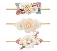 3 diademas de flores para niña, diademas florales de nailon súper suaves y elásticas para recién nacidos