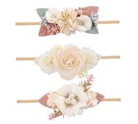 3 diademas de flores para niña, diademas florales de nailon súper suaves y elásticas para recién nacidos