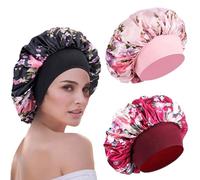 3 diademas de satén suave de seda para dormir, gorro de protección para el cabello, gorro de dormir para mujeres y niñas rizadas (rosa, negro, rojo)