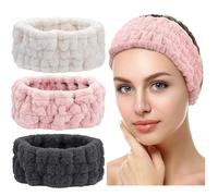 3 diademas de spa para mujer, diadema de maquillaje facial, diadema de tela de rizo suave para lavar la cara, máscara facial, spa y ducha, regalos (rosa, blanco lechoso, gris oscuro)