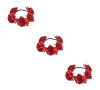3 Diademas Elásticas De Rosas Rojas Oscuras Para El Cabello Floral De Rosas Para Mujer.