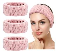 3 Diademas Faciales de Spa para Maquillaje y Lavar Cara Bandas de Cabeza de Envoltura de Toalla Elásticas para Niñas Mujeres Ducha Deportiva Yoga (Rosado)