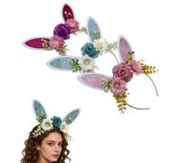 3 diademas florales con orejas de conejo, guirnalda de flores de Pascua para niños y adultos, accesorios para fiestas y fotos