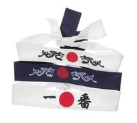 3 Diademas Japonesas Que Previenen el Sudor Reutilizables de Poliéster de Samurái Accesorio Adecuado para Cosplay y Entrenamiento de Karate