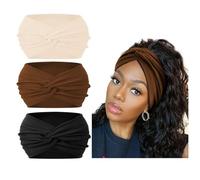 3 diademas turbantes para mujer, anchas y vintage, suaves diademas bohemias anudadas lindas bandas para el pelo para adultos, bufandas elásticas de moda, accesorios para el cabello de yoga