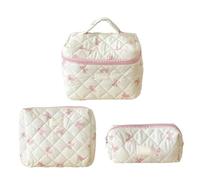 3 elegantes bolsas de maquillaje de nailon con detalles de lazos, bolsa de cosemtic para organizar artículos esenciales de belleza y accesorios de viaje, b