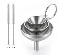 3 Embudos de Acero Inoxidable, Mini Embudos de Cocina con 2 Cepillos de Limpieza, Embudos Pequeños de Cocina con Asa, Embudos de Acero Inoxidable para Líquidos y Polvos
