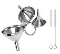 3 embudos de acero inoxidable para la cocina con 2 cepillos de limpieza y asa, mini embudo apilable para líquidos, aceites de cocina y polvos, 4,5/5,5/7,5 cm